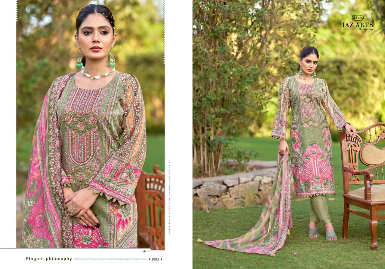 Farmaish 0105 Riaz Art Cambric Lawn Karachi Salwar Suits Exporter Gujarat