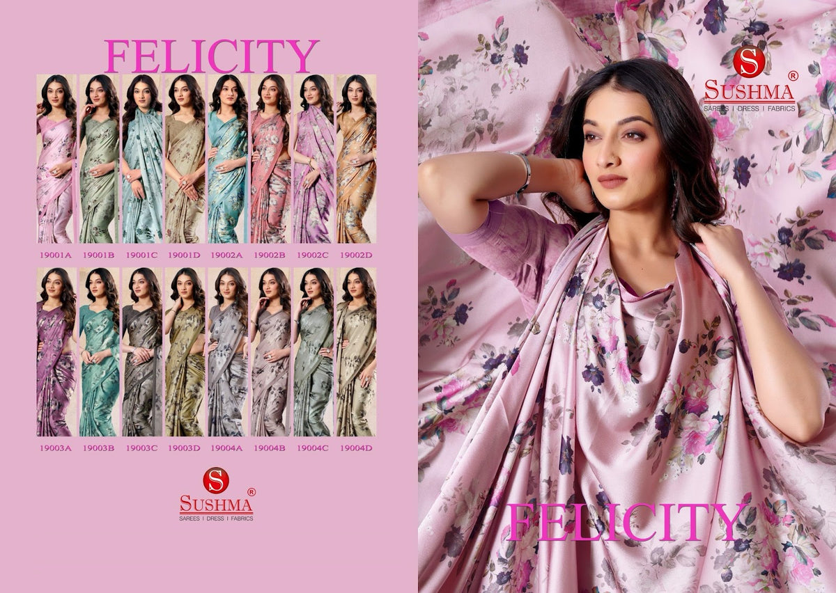 Felicity 19001A-19004D Sushma Satin Sarees Wholesaler Gujarat