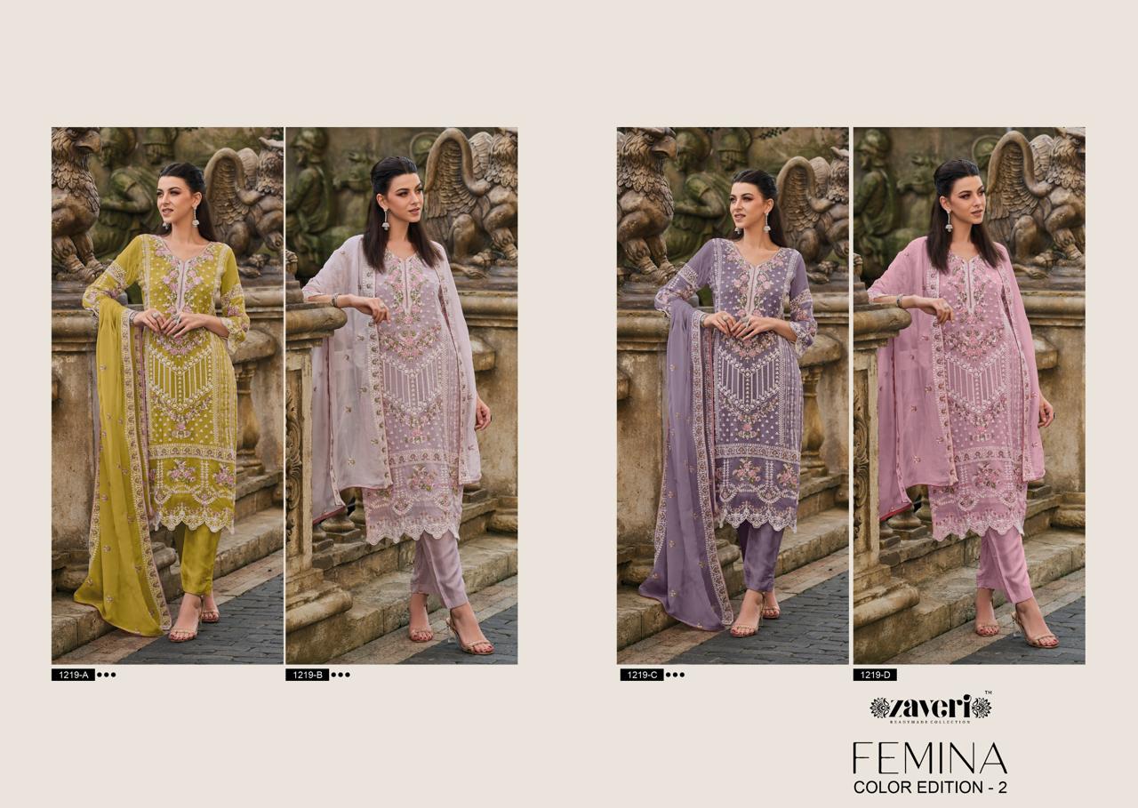 Femina Vol 2 Color Edition Zaveri Soft Organza Readymade Pant Style Suits Manufacturer