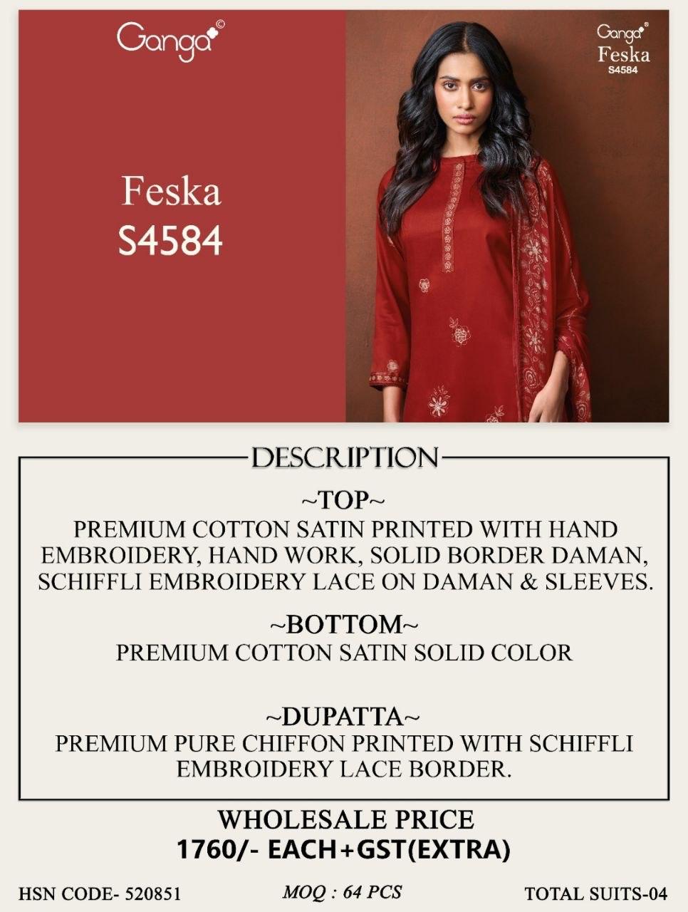 Feska S4584 Ganga Cotton Satin Pant Style Suits Wholesale Rate