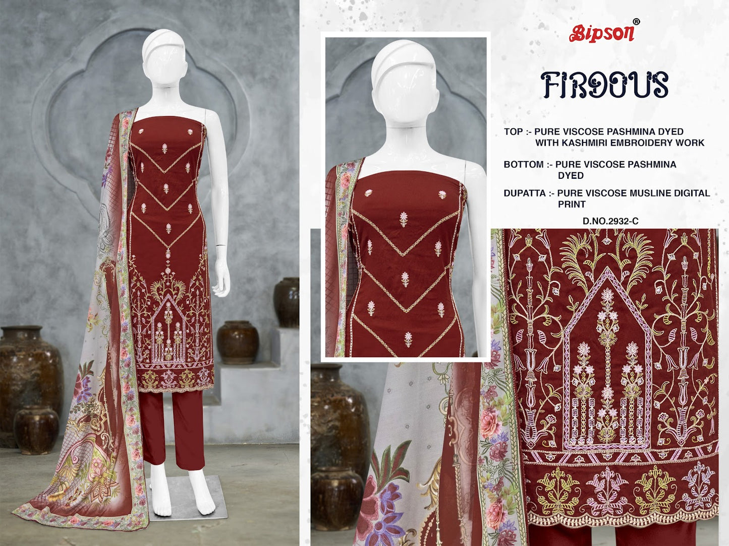 Firdous 2932 Bipson Prints Viscose Pashmina Suits Manufacturer India