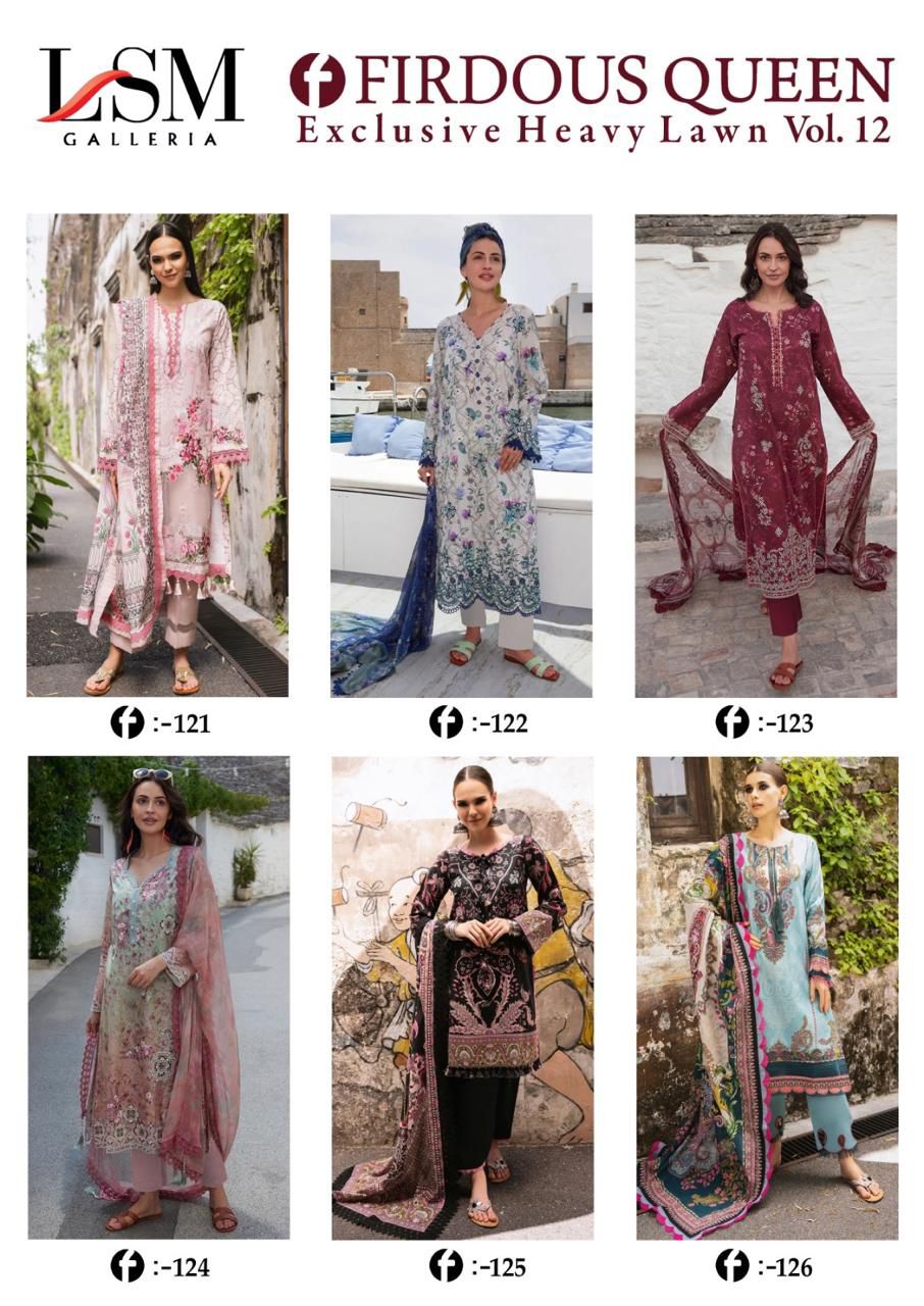 Firdous Queen Heavy Lawn Vol 12 Lsm Galleria Cotton Karachi Salwar Suits Wholesaler India
