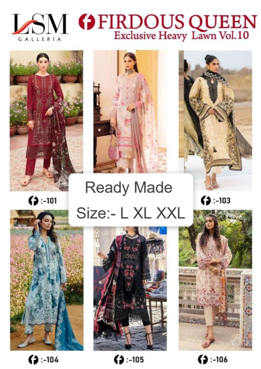 Firdous Queen Lawn Vol 10 Lsm Galleria Cotton Lawn Pakistani Readymade Suits Exporter Gujarat