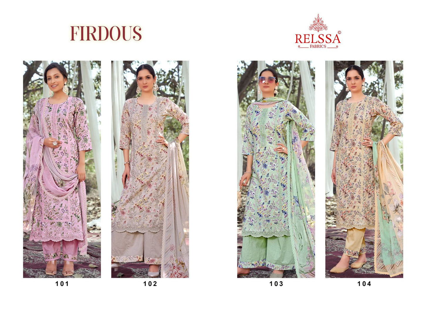 Firdous Relssa Fabrics Cotton Plazzo Style Suits