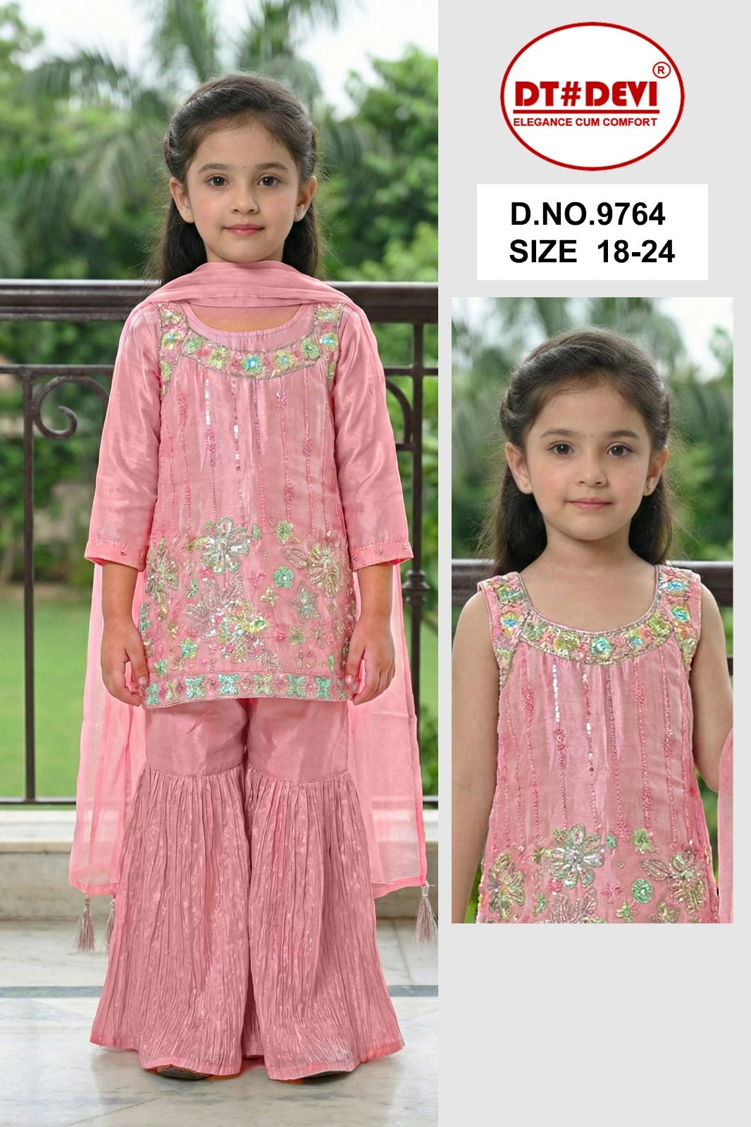 Fiza 9764 Dt Devi Silk Readymade Girls Sharara Suits Wholesaler India