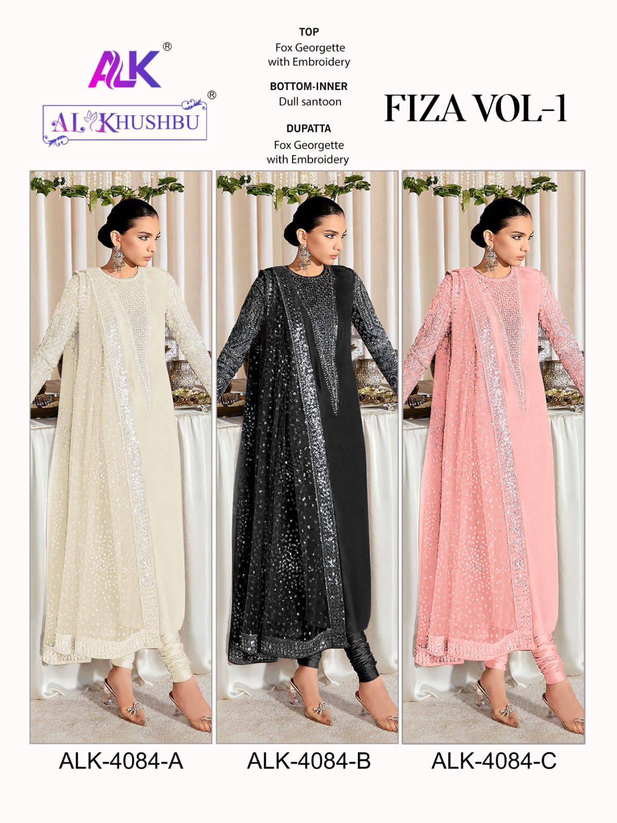 Fiza Vol 1-4084 Alk Georgette Pakistani Salwar Suits Wholesaler Gujarat
