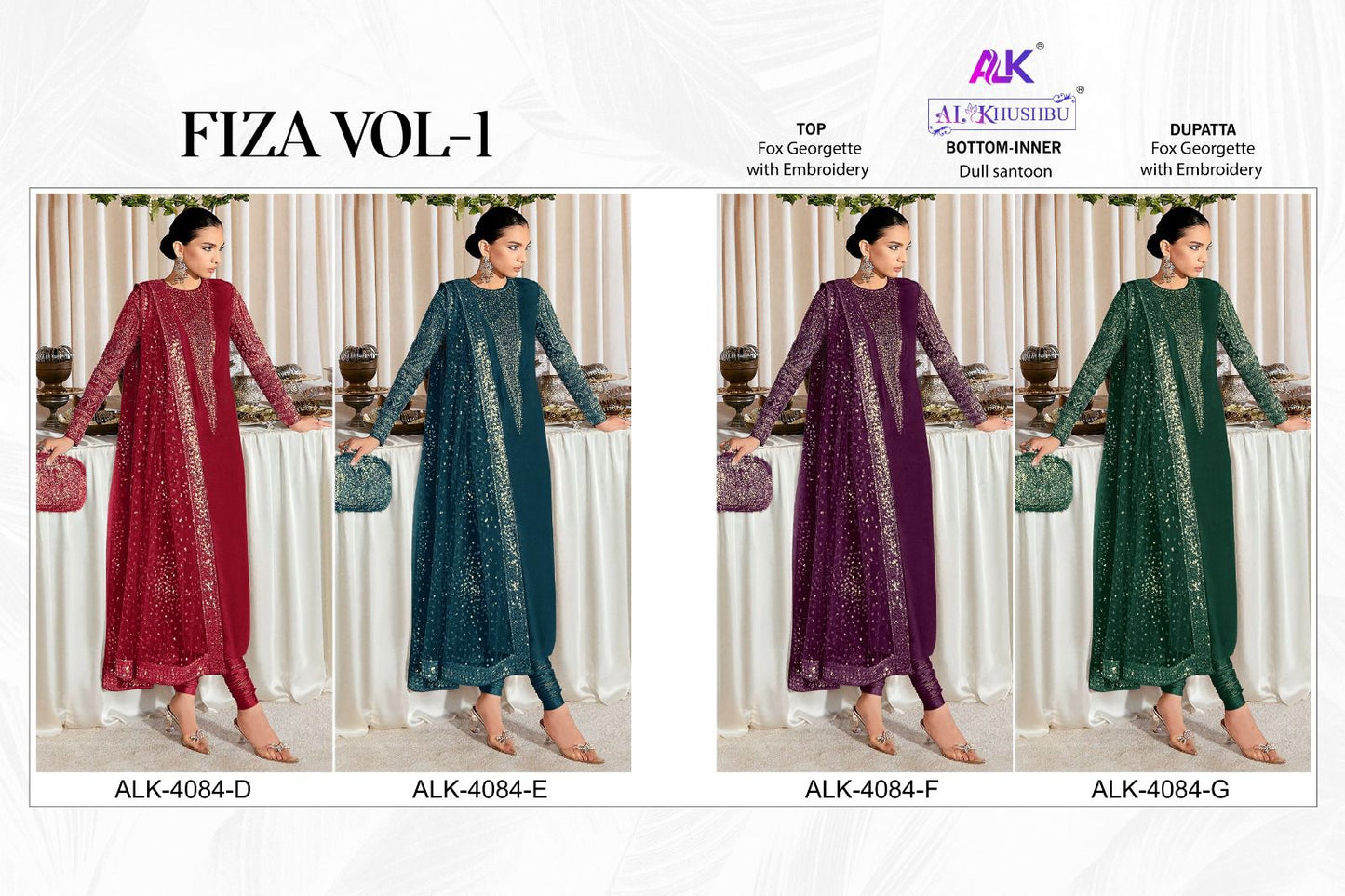 Fiza Vol 1 4084 Defg Alk Georgette Pakistani Salwar Suits