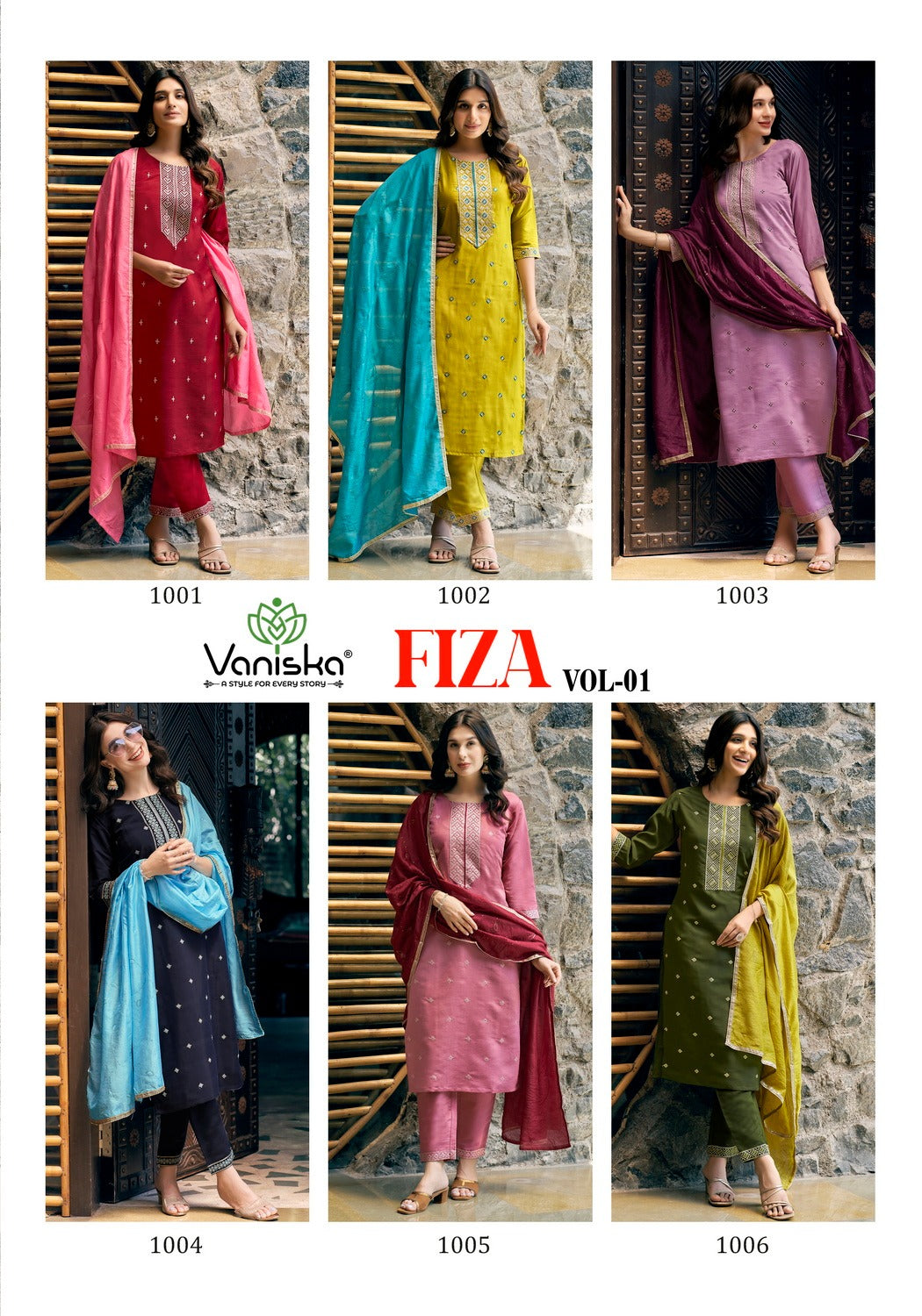 Fiza Vol 1-Vaniska Colour Pix Roman Silk Readymade Pant Style Suits Exporter India