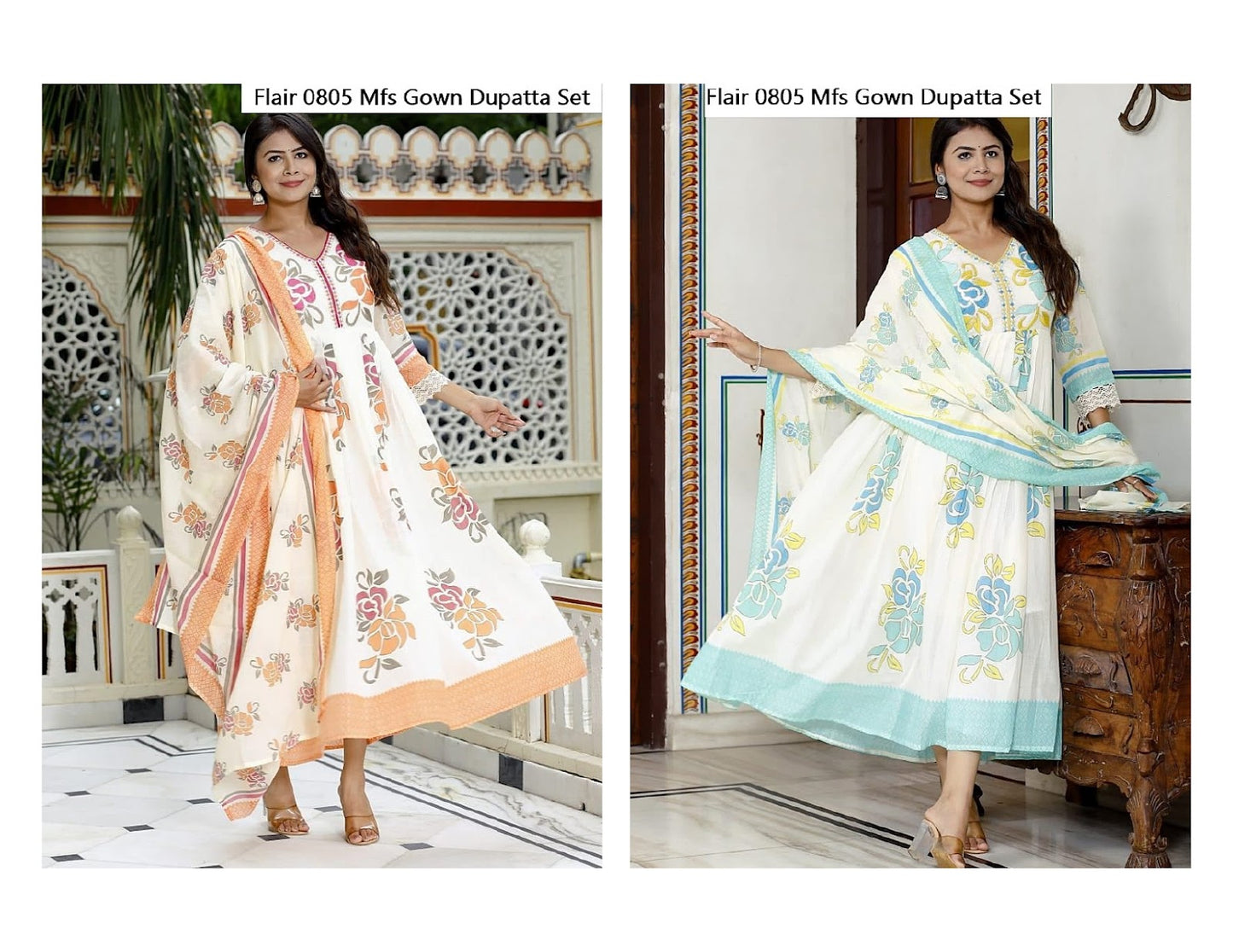 Flair 0805 Mfs Cotton Gown Dupatta Set Wholesale Rate
