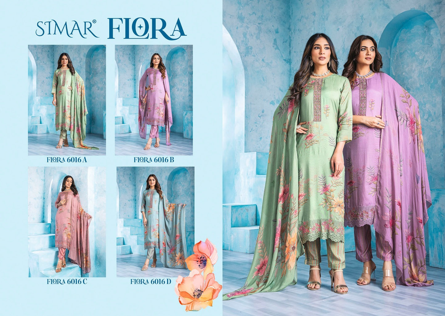 Flora 6016 Simar Viscose Muslin Pant Style Suits Manufacturer