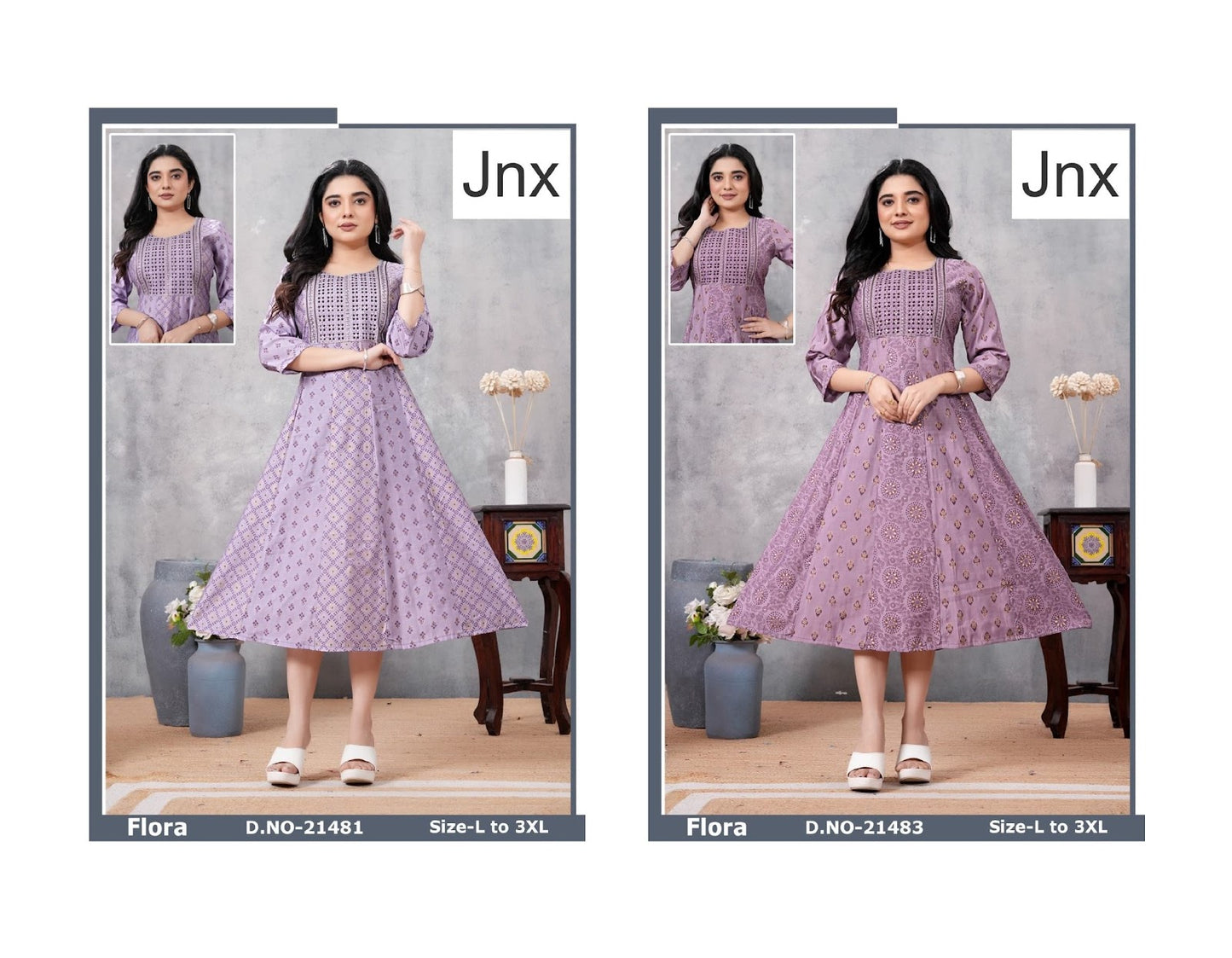 Flora Jnx Roman Print Anarkali Kurtis Wholesaler Gujarat