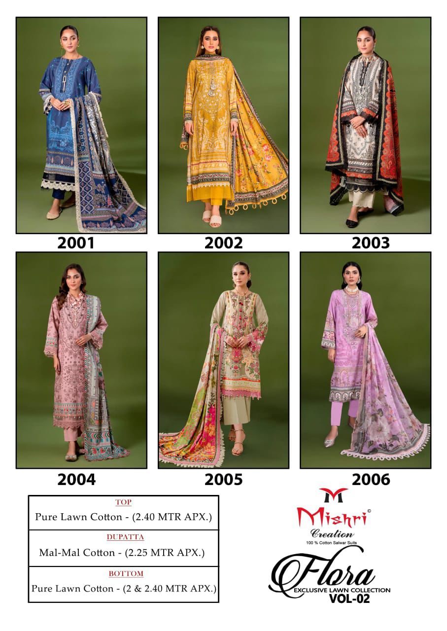 Flora Vol 2 Exclusive Lawn Collection Mishri Karachi Salwar Suits Manufacturer