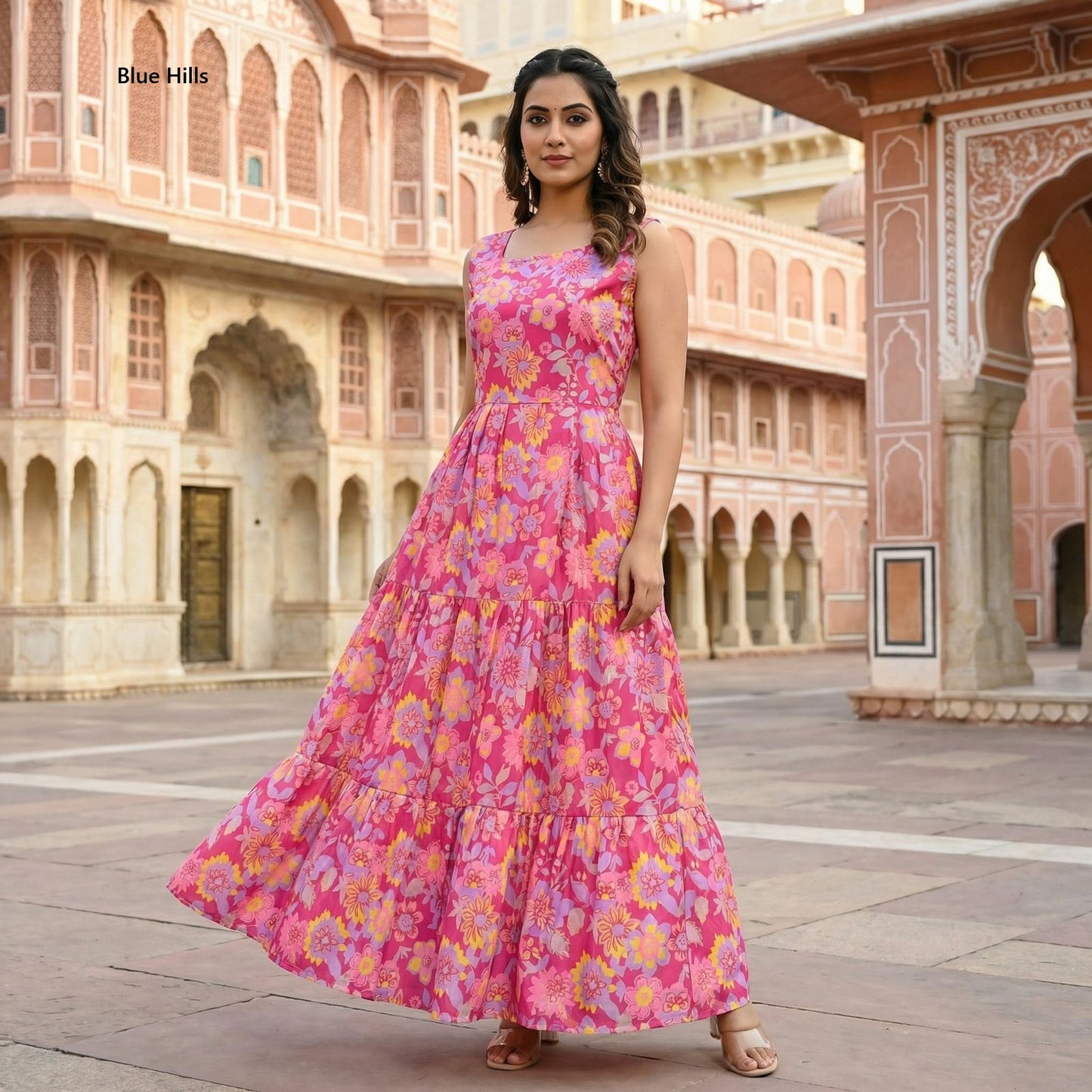 Floral Blue Hills Cotton One Piece Gown Exporter Ahmedabad