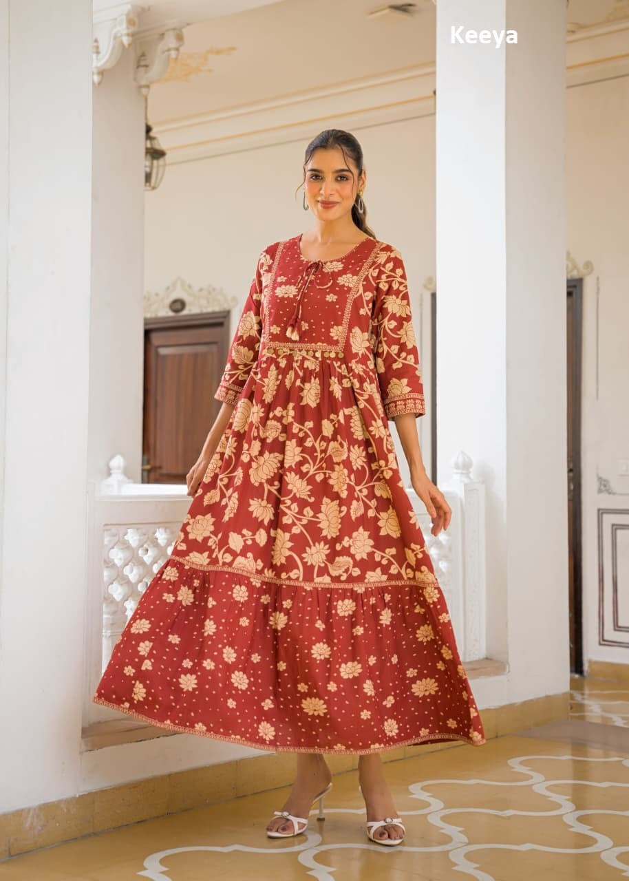 Floral Printed 3688 Keeya Cotton One Piece Dress Supplier