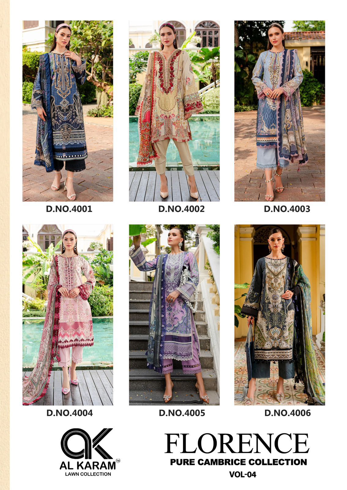 Florence Vol 4 Al Karam Cambric Karachi Salwar Suits Wholesaler