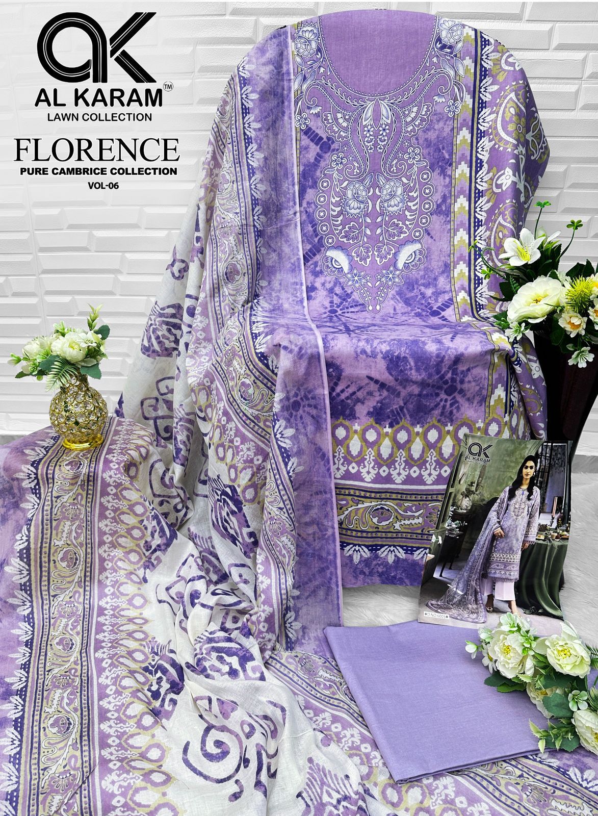 Florence Vol 6 Pure Cambric Collection Al Karam Karachi Salwar Suits Wholesale Rate