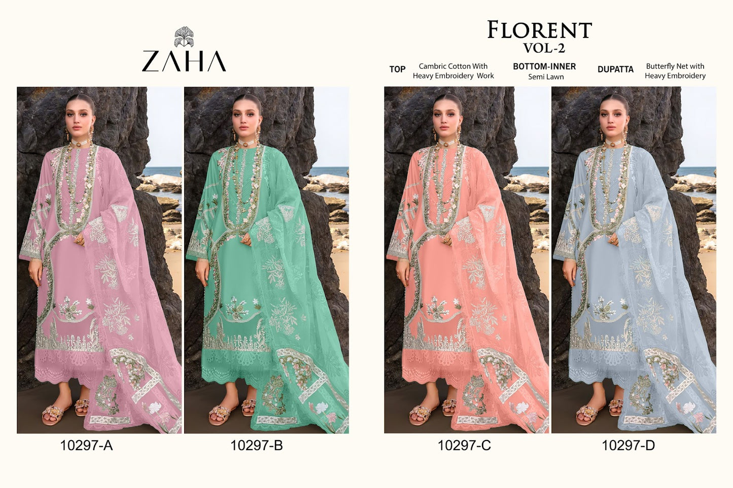 Florent Vol 2 Zaha Cambric Cotton Pakistani Salwar Suits Wholesale