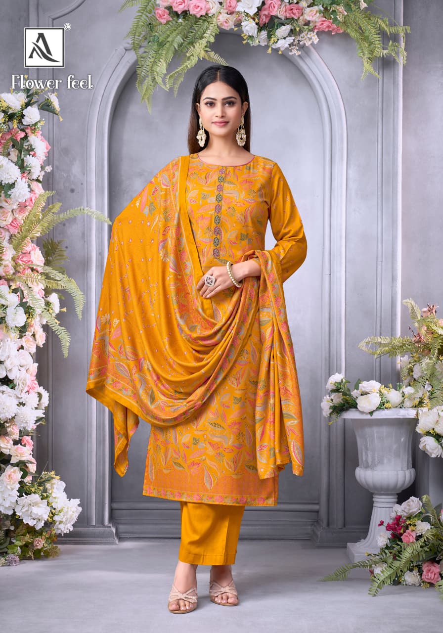 Flower Feel Alok Viscose Pashmina Suits Supplier India