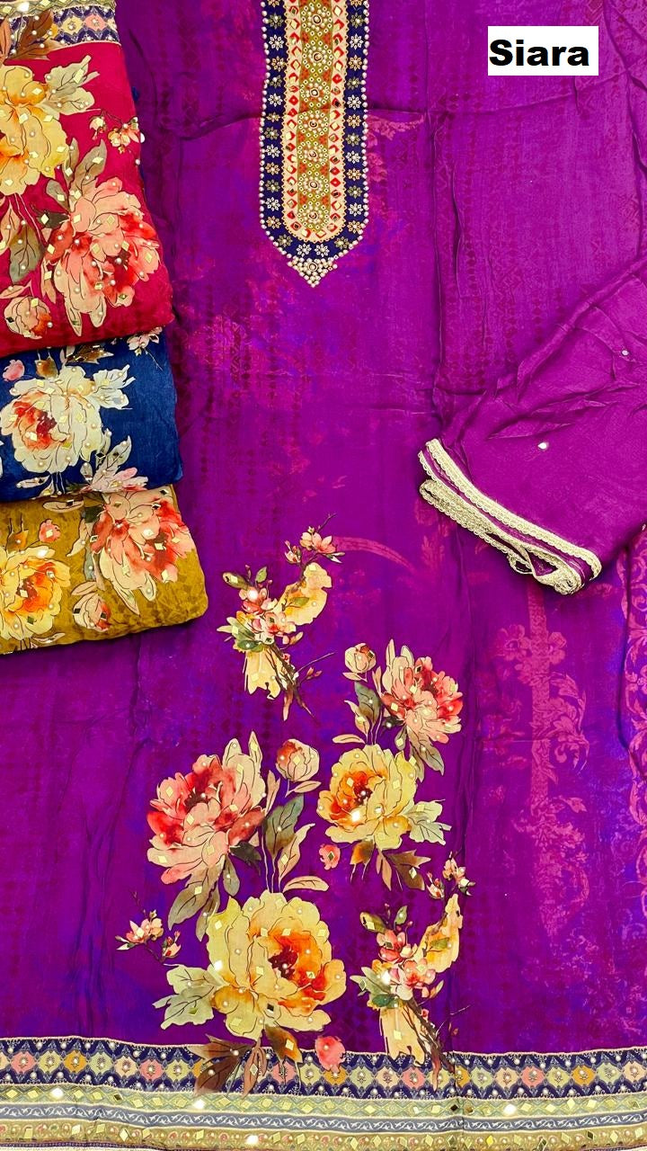 flower print 03 siara organza salwar suits wholesaler ahmedabad