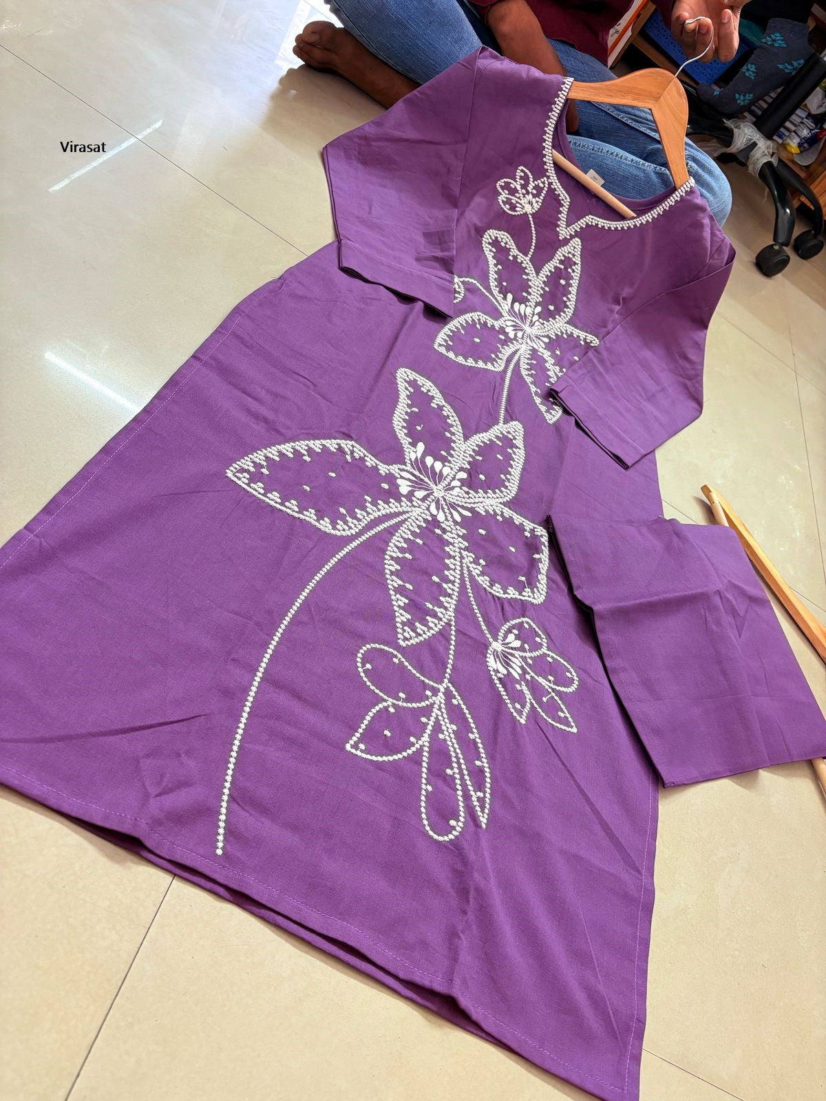 Flower Work 0205 Virasat Cotton Kurti Plazzo Set Exporter India