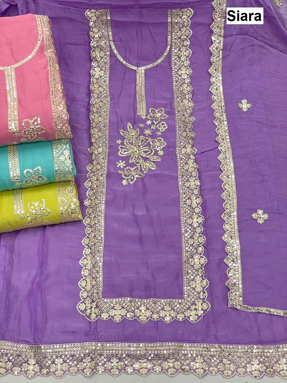 Flower Work 04 Siara Organza Salwar Suits Supplier Gujarat
