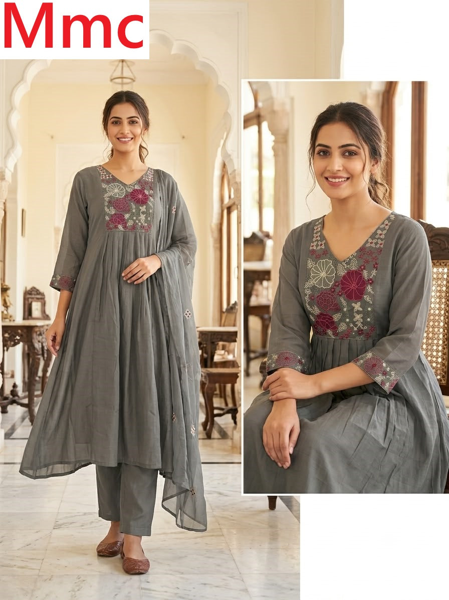 Flower Work 280926 Mmc Chanderi Readymade Anarkali Suits Supplier India