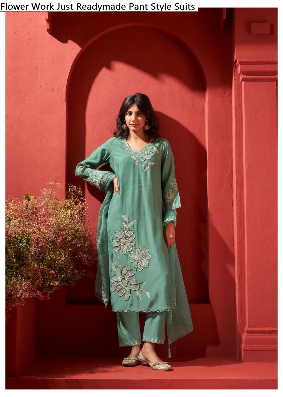 Flower Work Just Viscose Silk Readymade Pant Style Suits Exporter Gujarat