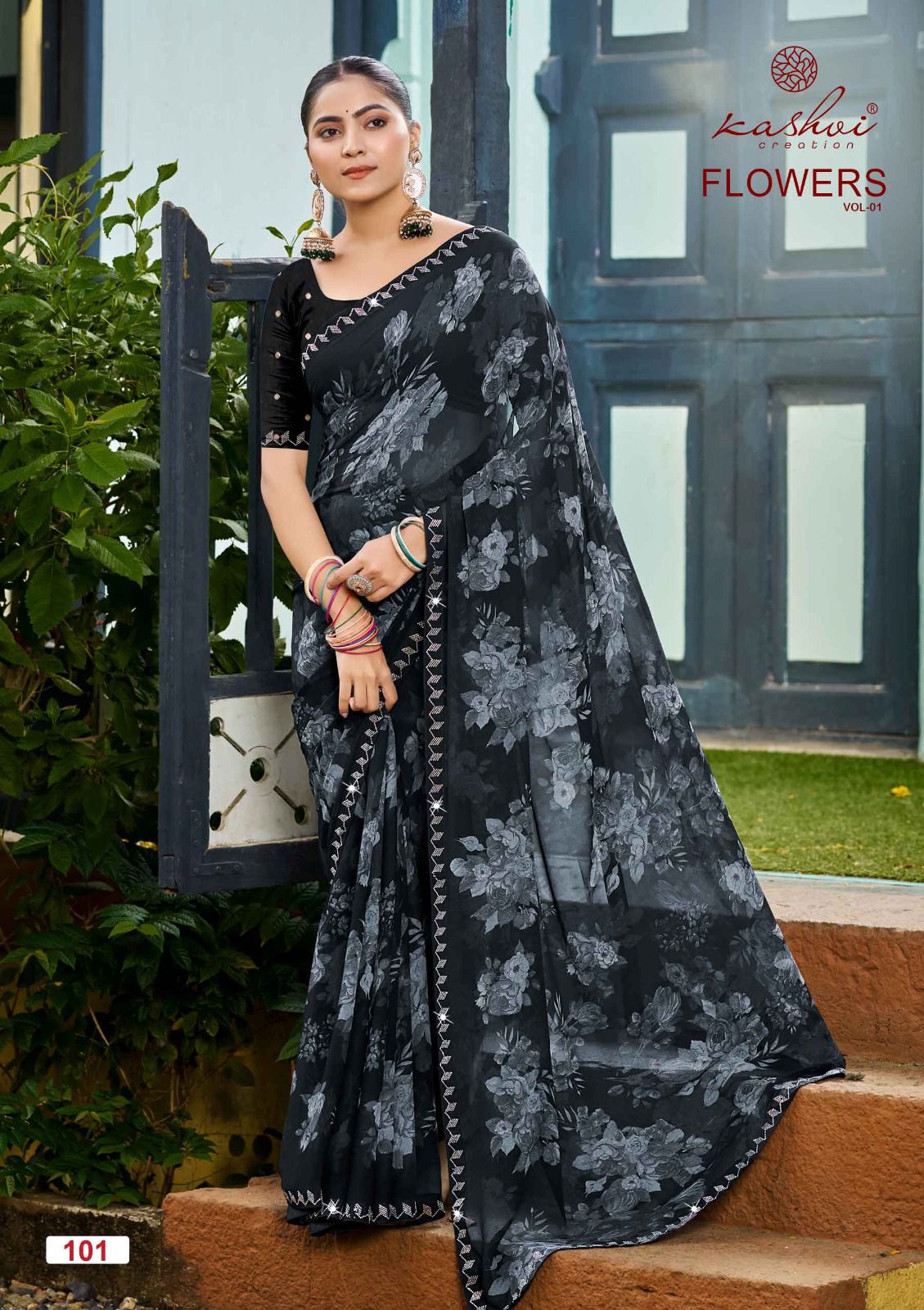 Flowers Vol 1 Kashvi Creation Georgette Sarees Wholesaler