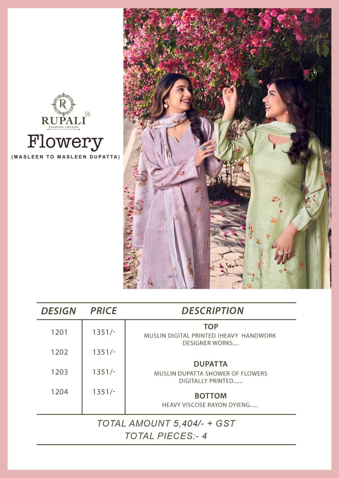 Flowery Rupali Muslin Pant Style Suits Supplier