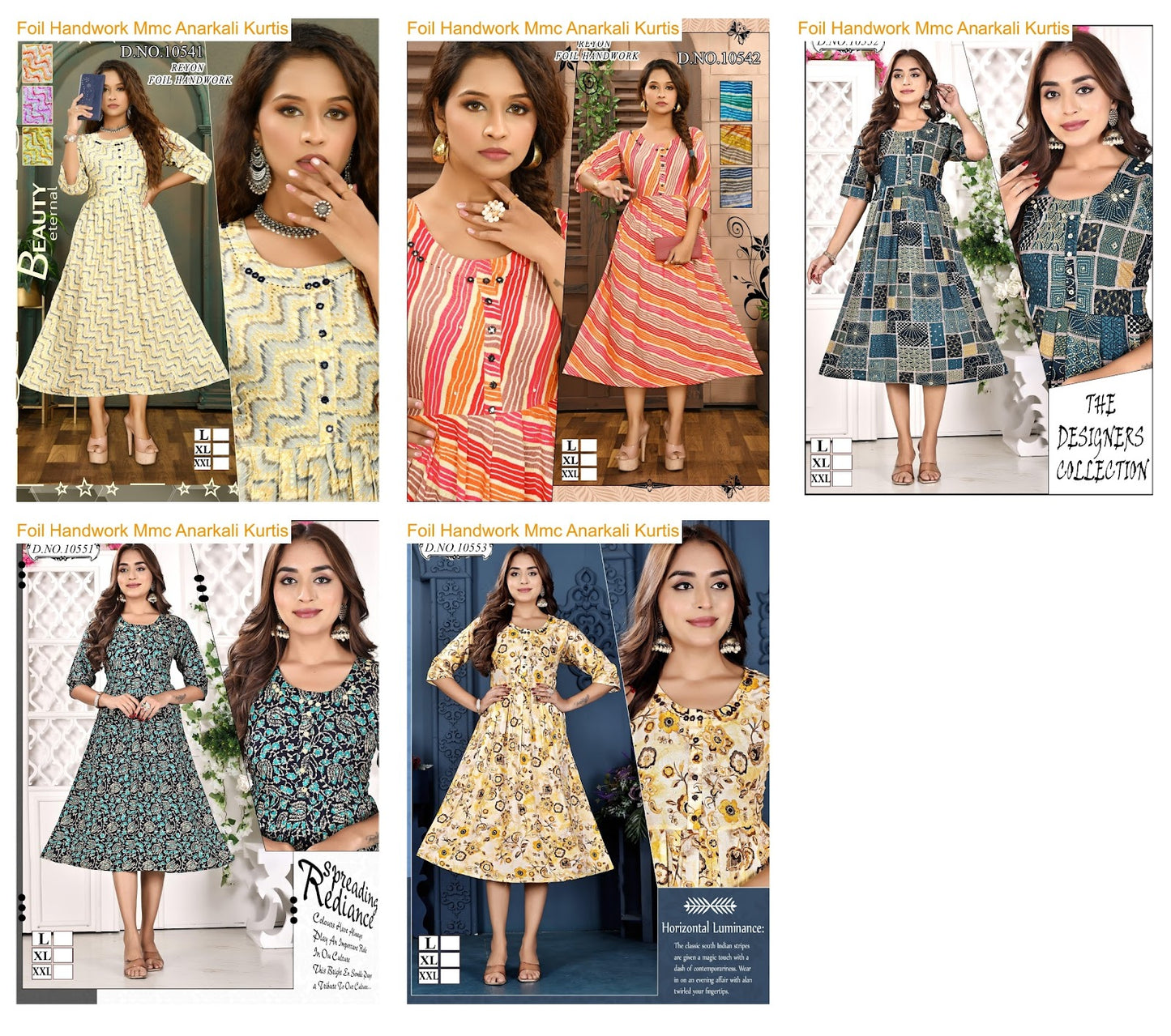Foil Handwork Mmc Reyon Anarkali Kurtis Wholesale Price