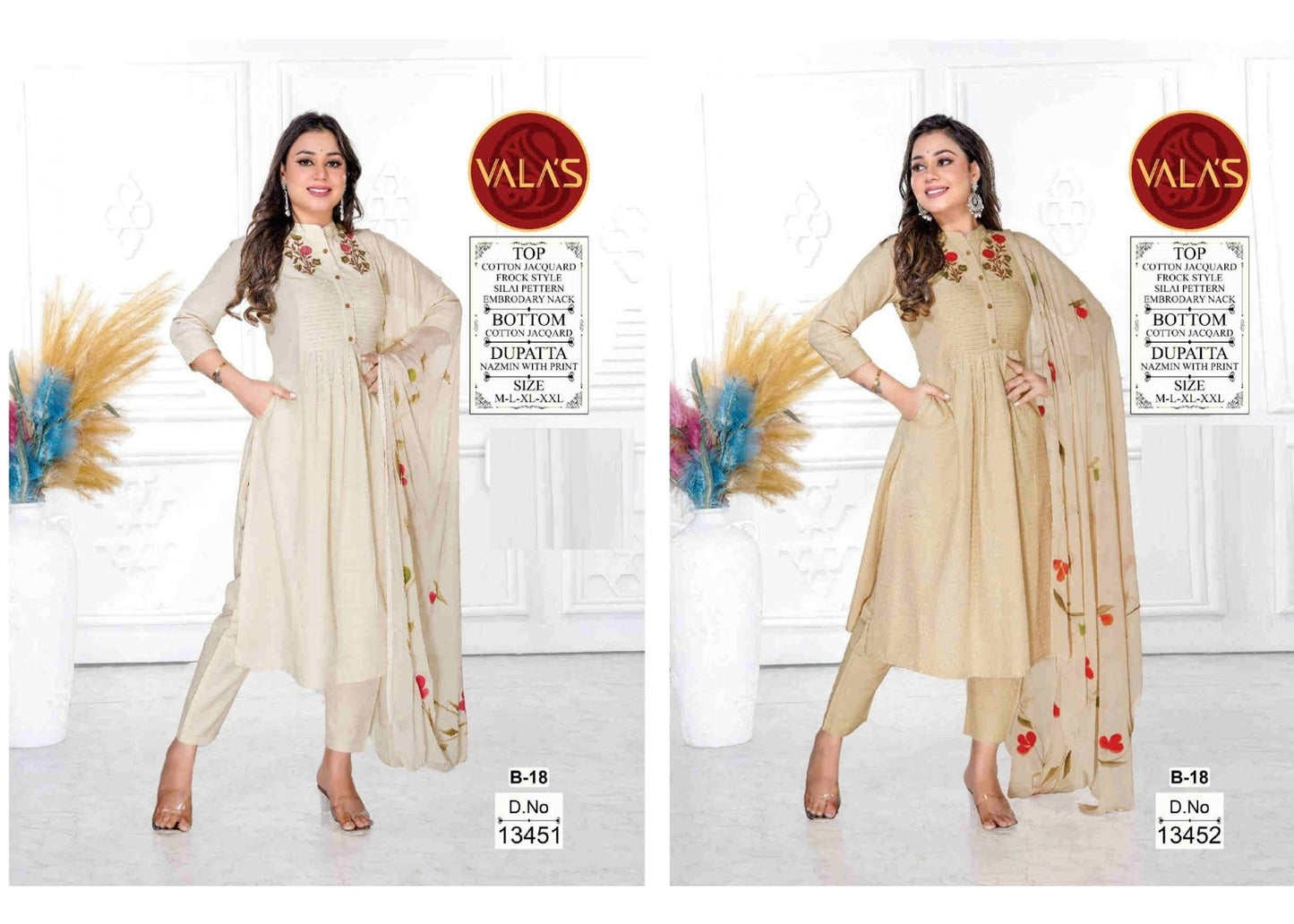 Frock Style Valas Cotton Jacquard Readymade Pant Style Suits Wholesale Price
