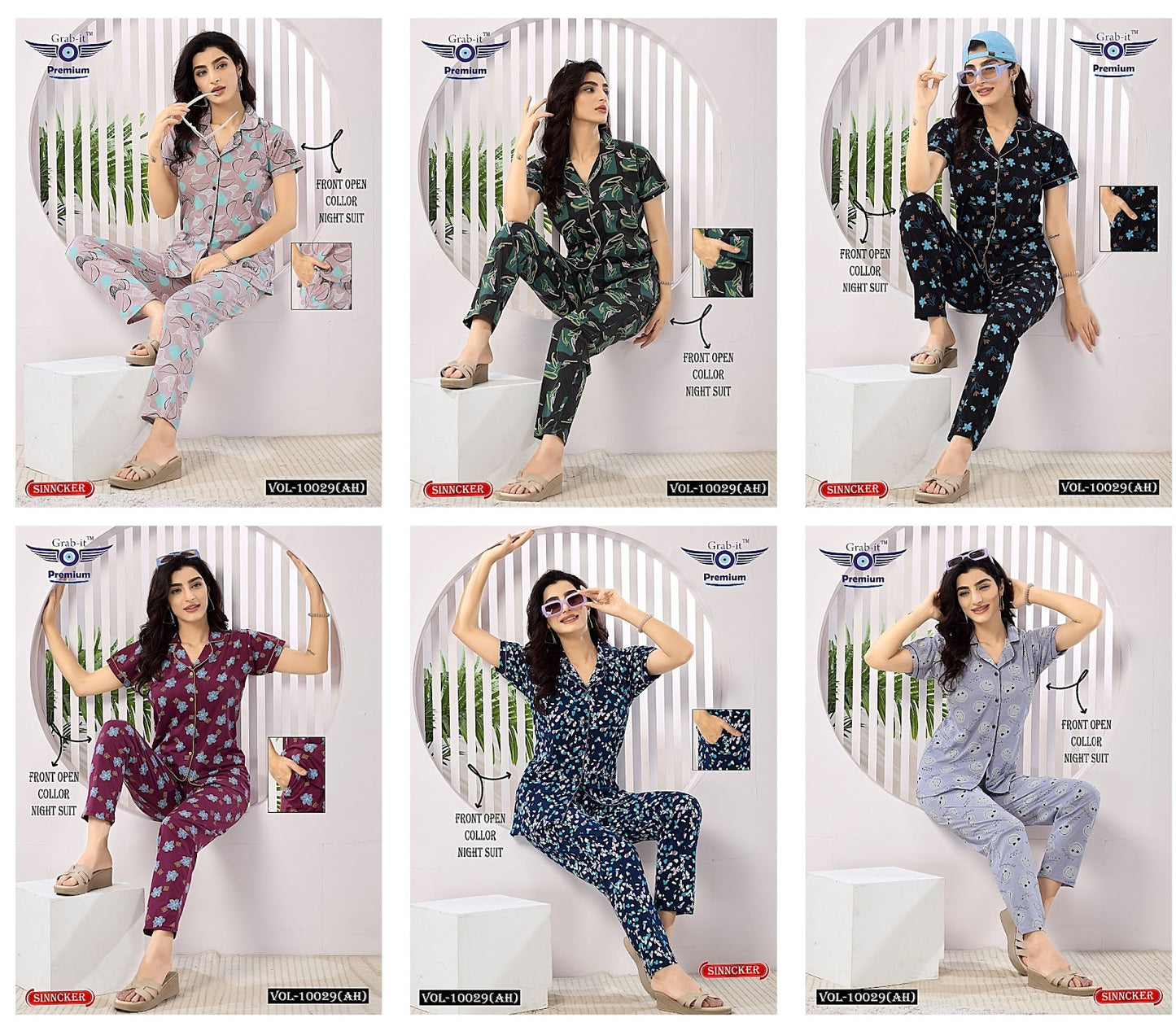 Front Open Vol 10029 Ah Grab It Sinker Collar Night Suits Manufacturer Ahmedabad