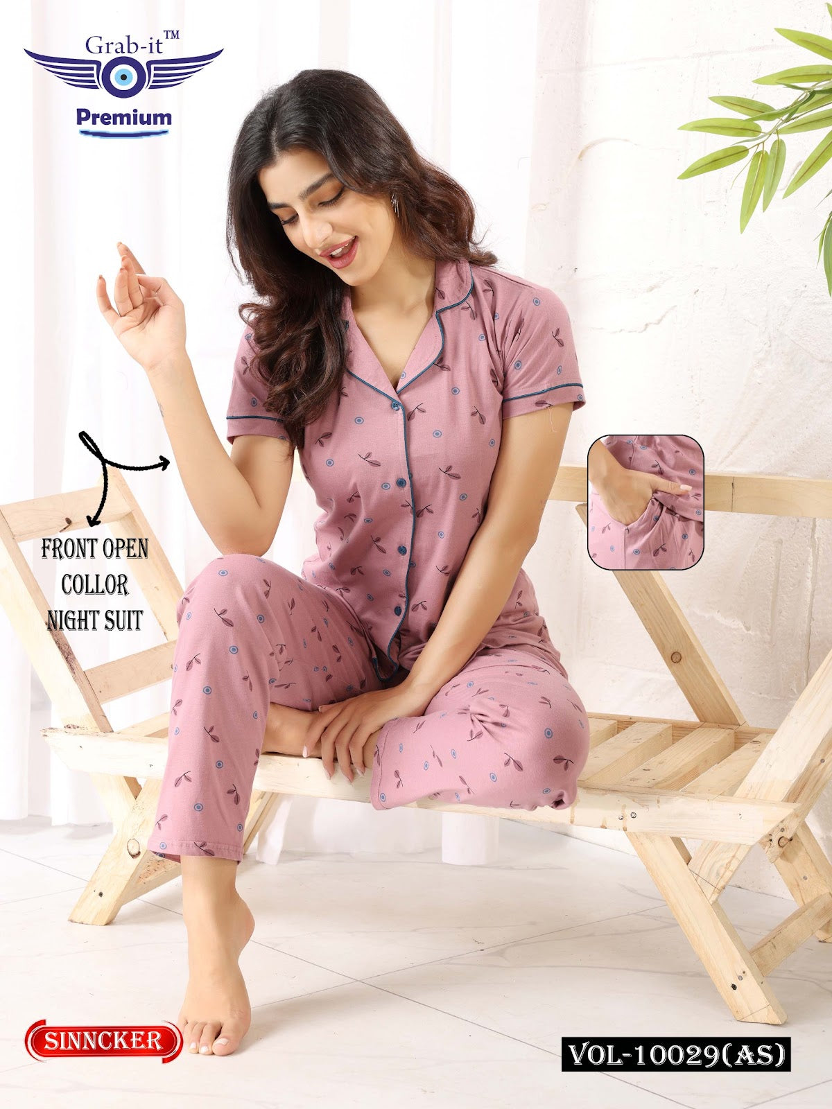 Front Open Vol 10029 As Grab It Sinker Collar Night Suits Wholesale Price