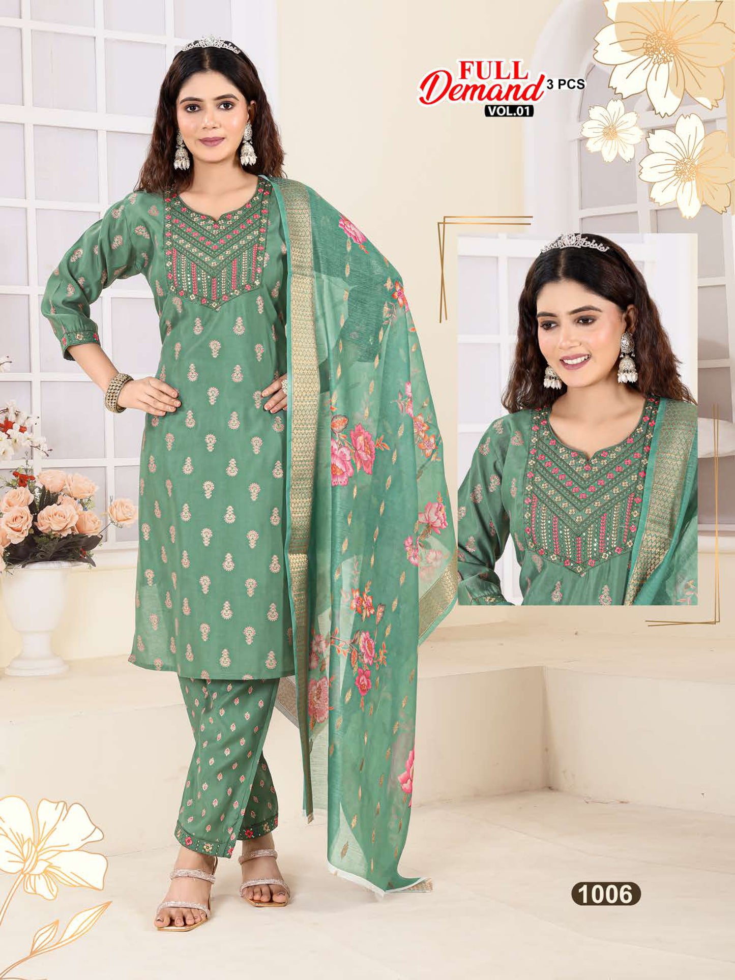 Full Demand Vol 1 Kavinay Roman Silk Readymade Pant Style Suits Exporter Ahmedabad