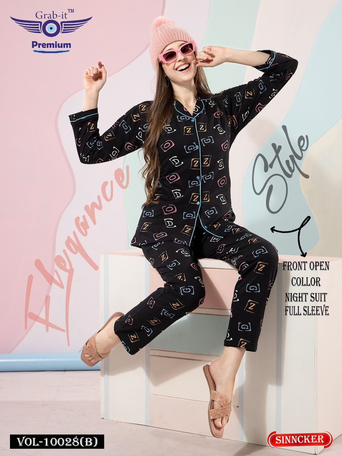 Full Sleeves 10028 B Grab It Sinker Collar Night Suits Supplier Gujarat