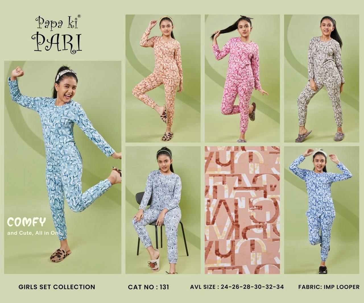Full Sleeves Cat No 131 Papa Ki Pari Lycra Girls Co Ord Set Supplier India