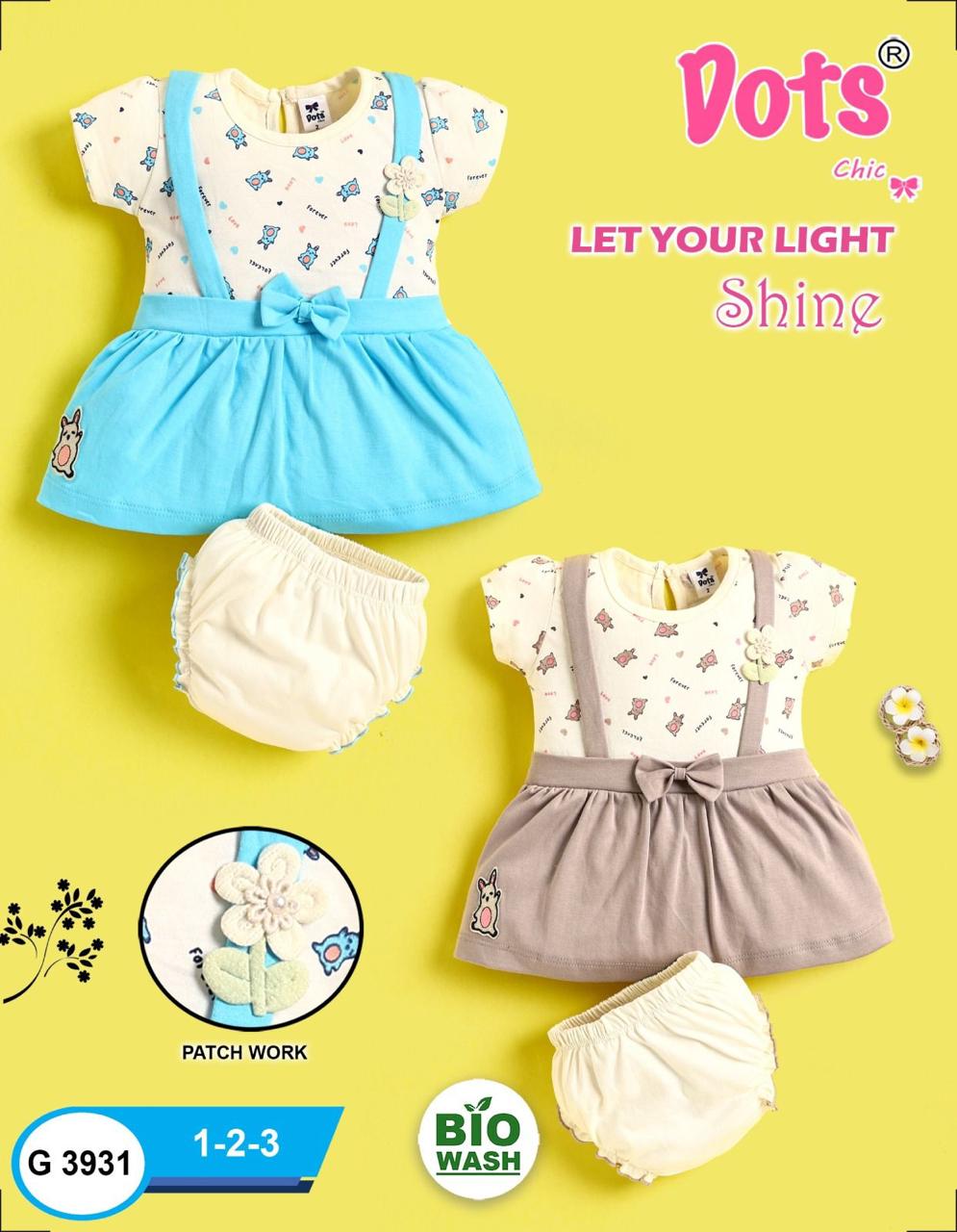 G 3931 Dots Chic Baby Girls Frock Set Wholesaler | Floral Patch Work Printed Top | Manufacturer