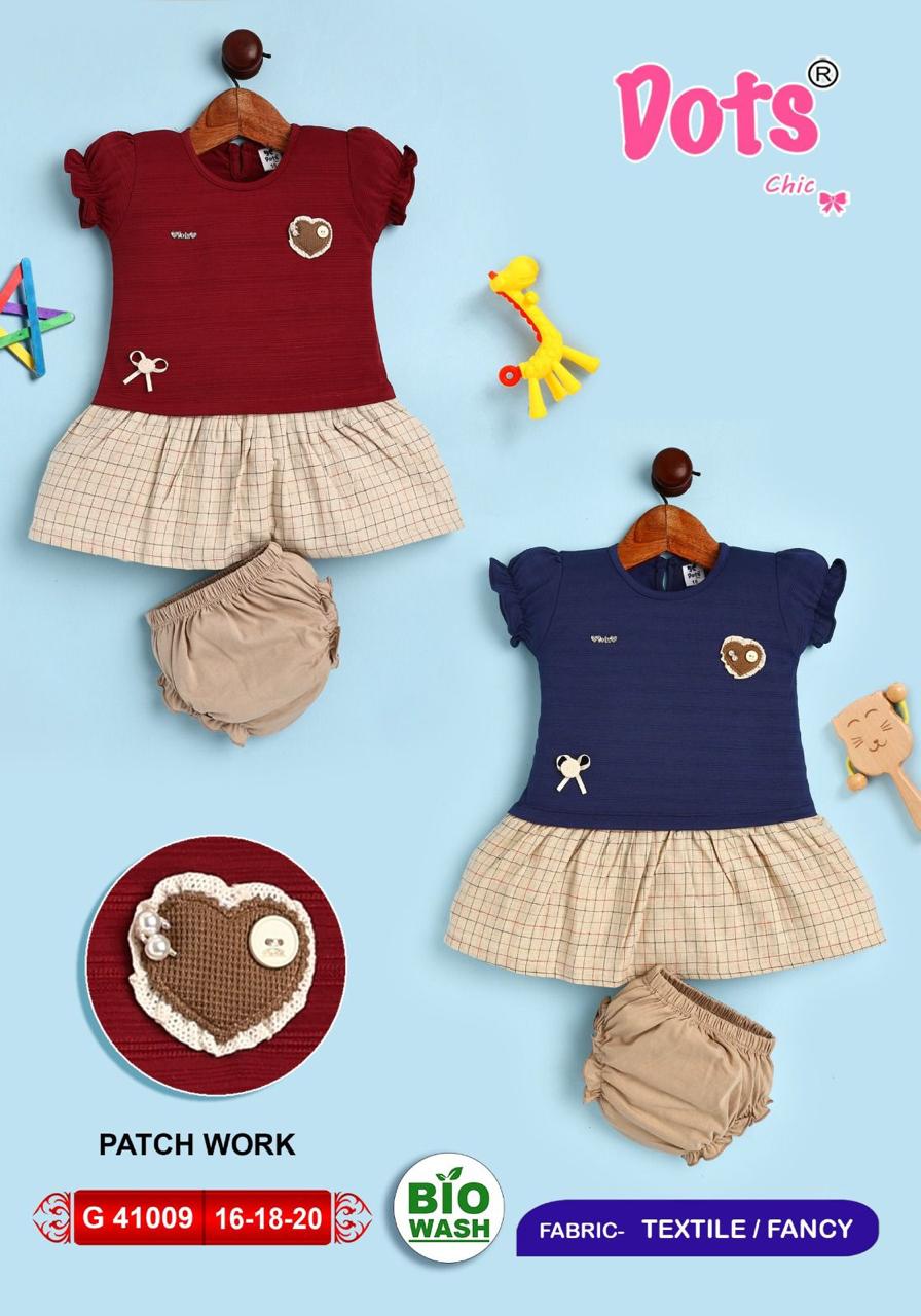 G 41009 Dots Chic Baby Girls Ribbed Top & Checkered Skirt Frock Set Wholesale Supplier