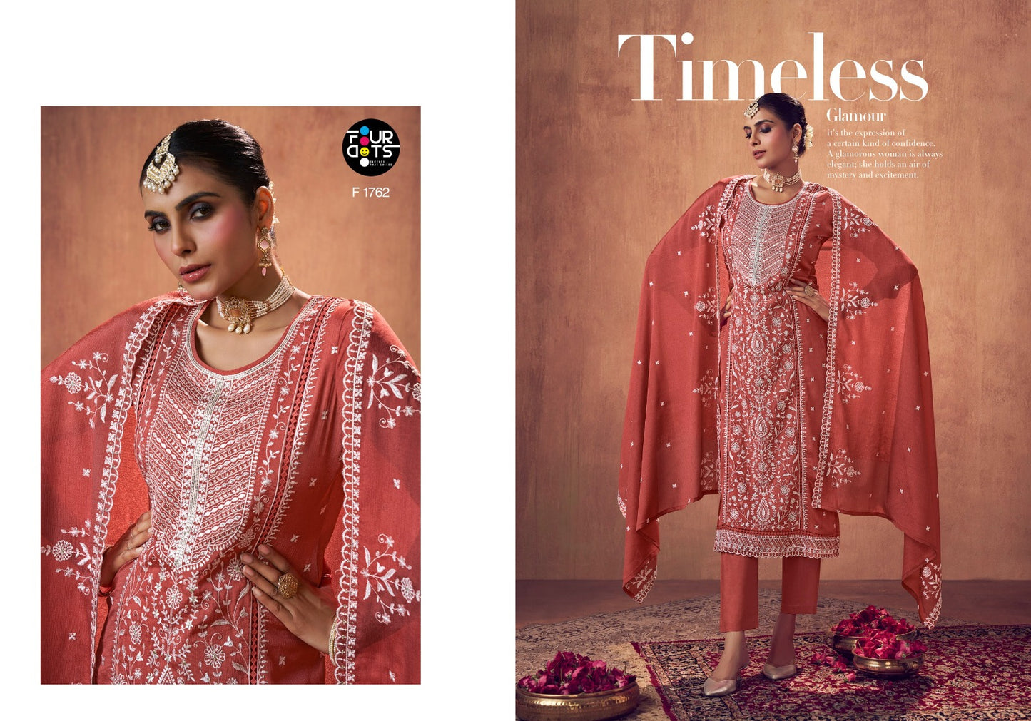 Gagan Four Dots Chinon Pant Style Suits Wholesale Price