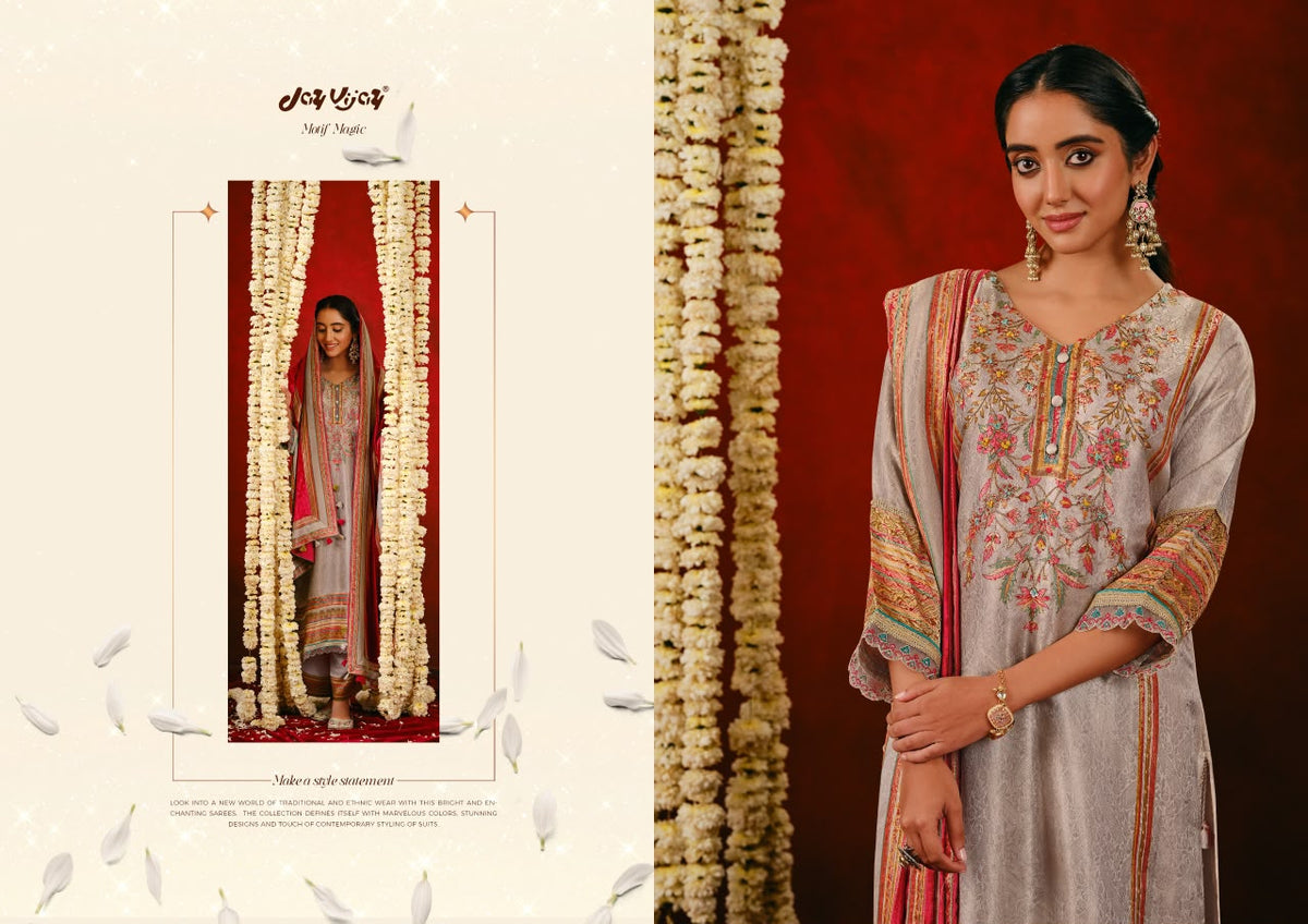 Gajrare Jay Vijay Silk Jacquard Plazzo Style Suits Manufacturer