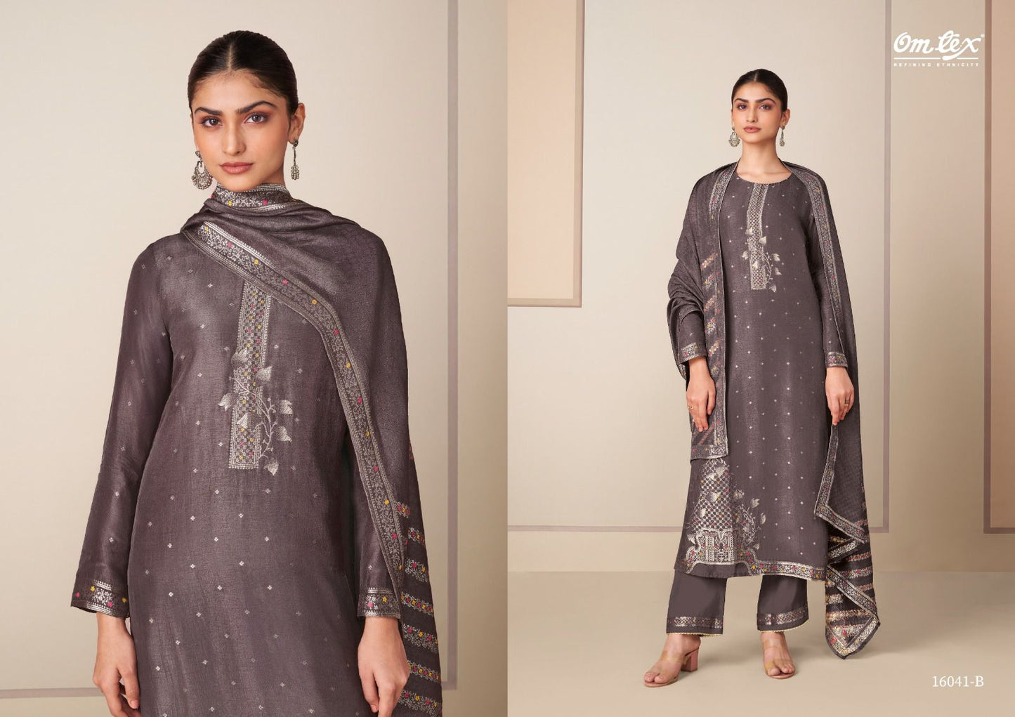 Gandhalika Omtex Silk Jacquard Pant Style Suits Exporter India