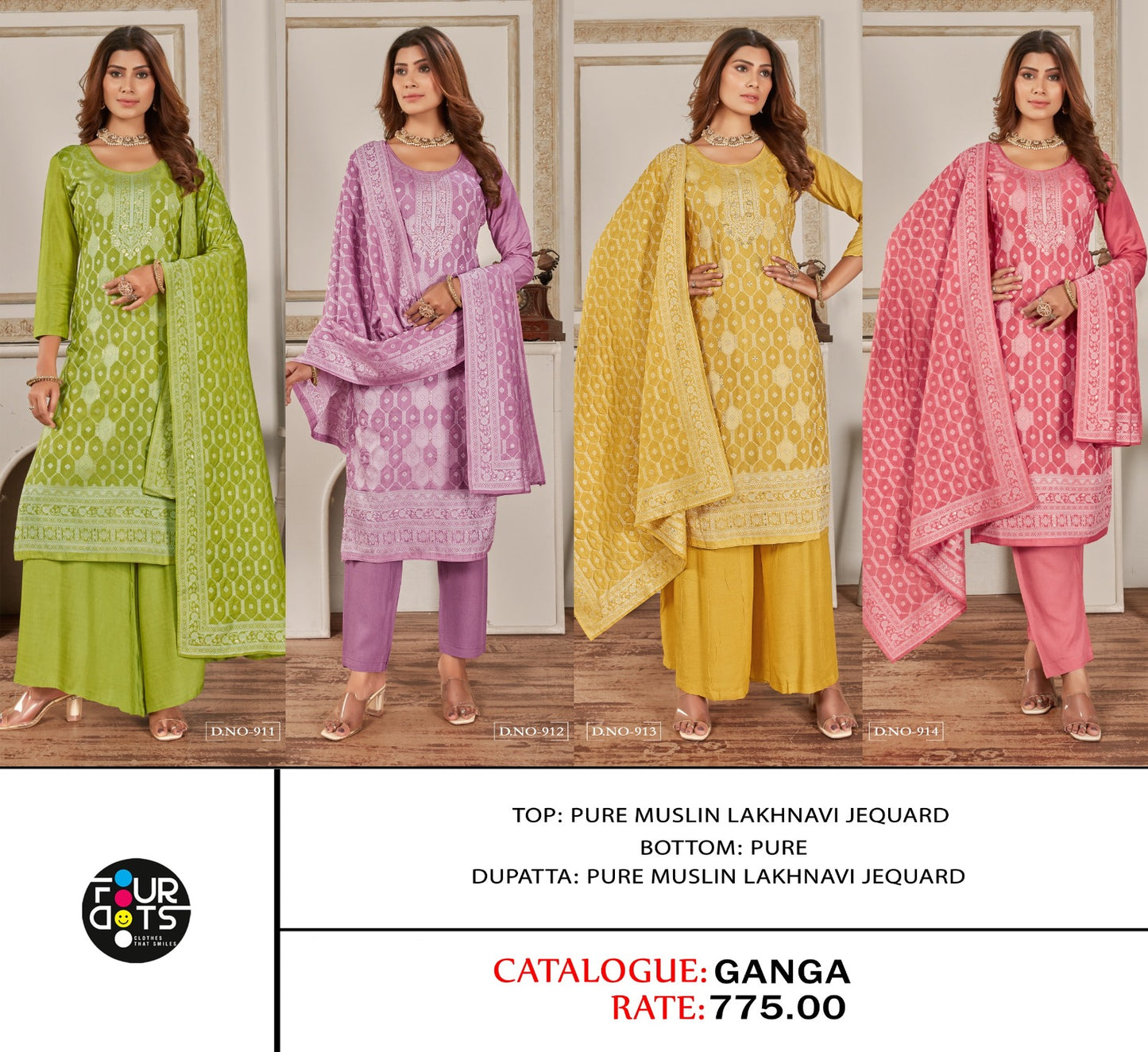 Ganga Four Dots Pure Muslin Pant Style Suits