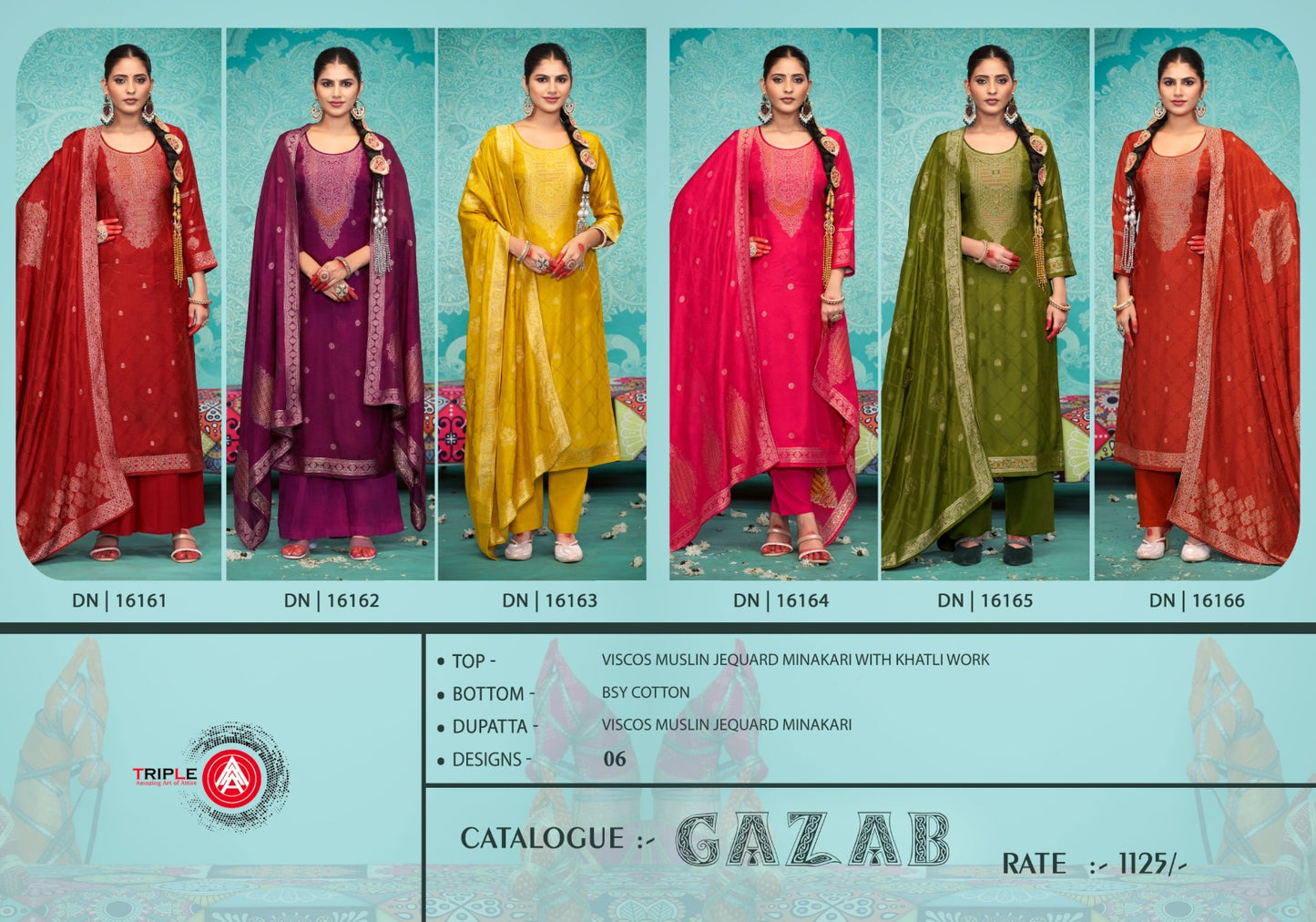 Gazab Triple Aaa Viscose Muslin Pant Style Suits Exporter
