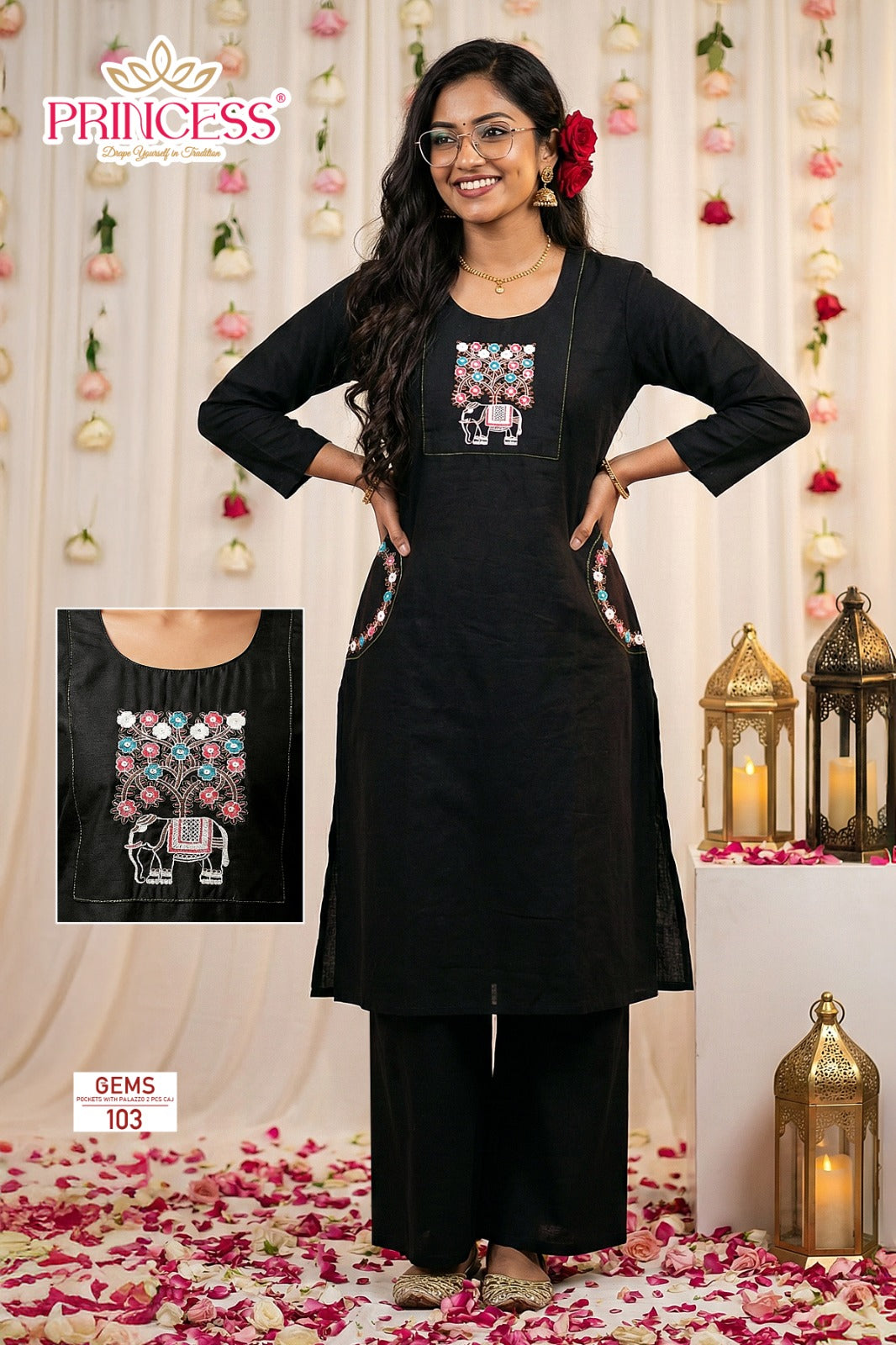 Gems Princess Creation Cotton Kurti Plazzo Set Wholesale Price