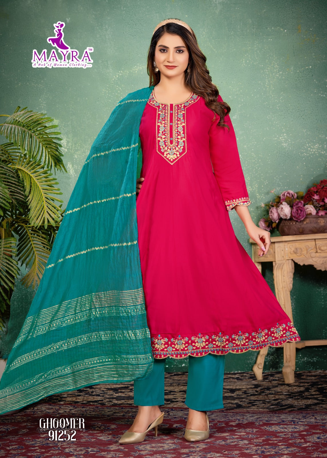 Ghoomer Mayra Roman Silk Readymade Anarkali Suits Supplier India