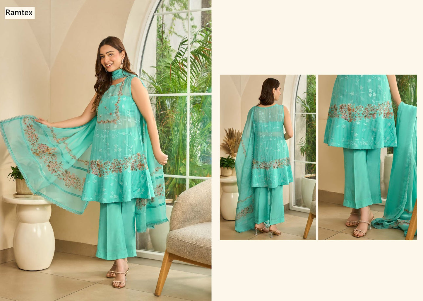 Gilded Sundown Ramtex Organza Pant Style Suits Exporter Ahmedabad