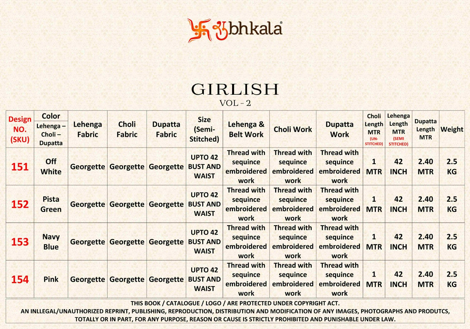 Girlish Vol 2 Shubhkala Georgette Lehenga Choli