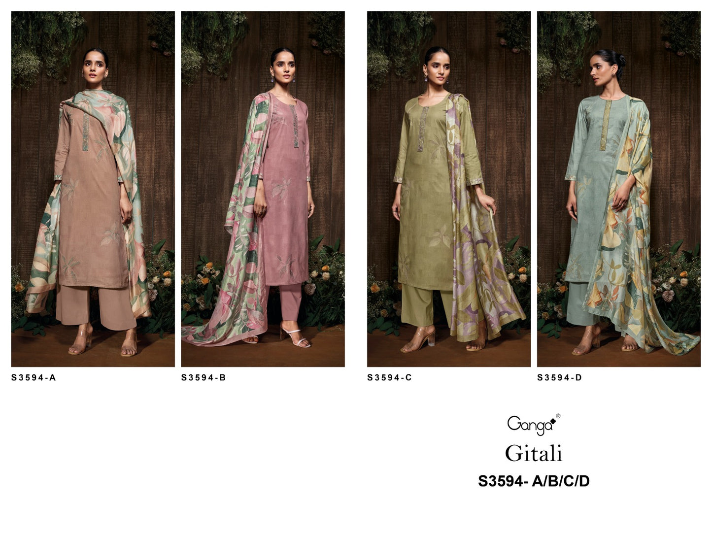 Gitali 3594 Ganga Premium Cotton Plazzo Style Suits Wholesaler Ahmedabad