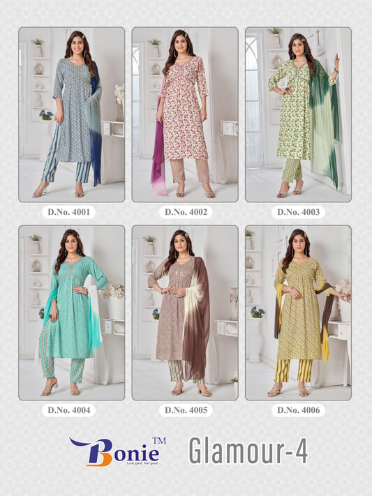 Glamour Vol 4 Bonie Rayon Readymade Pant Style Suits