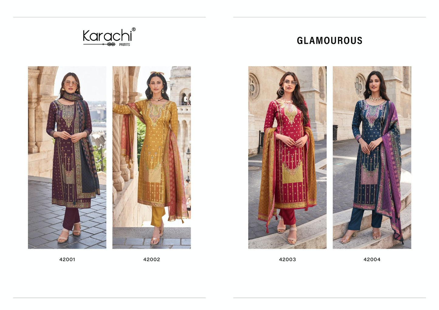Glamourous Karachi Prints Jam Satin Pant Style Suits Manufacturer Ahmedabad